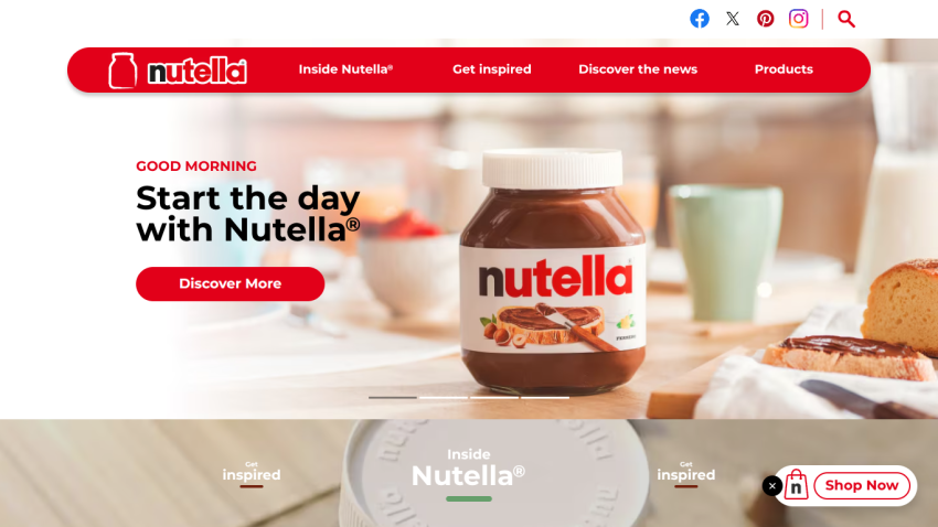 Nutella jar with text promoting starting the day with Nutella and a call to action.