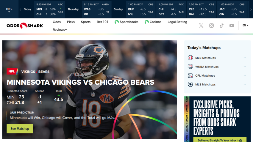 Minnesota Vikings vs Chicago Bears matchup details with betting odds and a call to action.