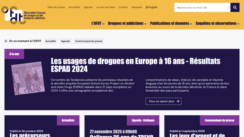 European drug use survey results for 16-year-olds ESPAD 2024 with navigation and event info