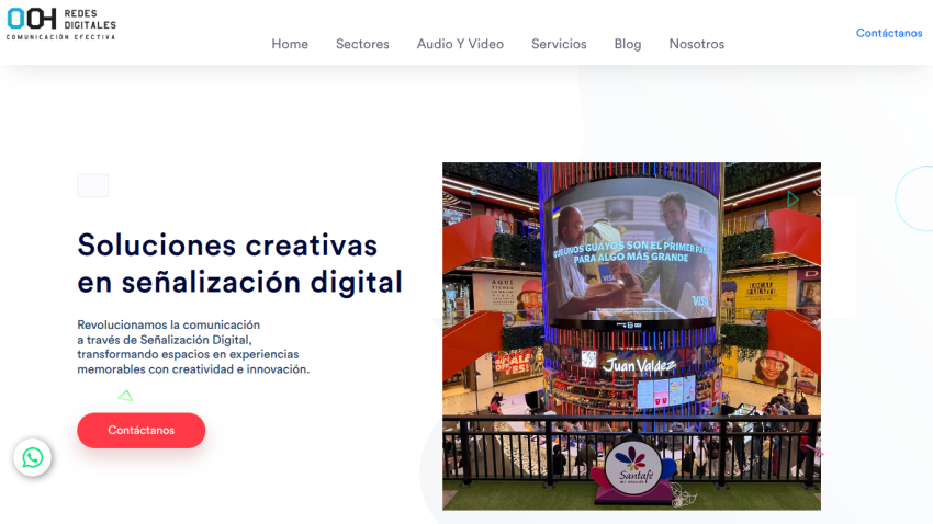 Digital signage creative solutions transforming spaces with innovation and memorable experiences, with contact button