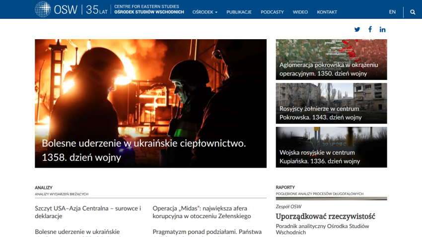 Centre for Eastern Studies homepage with news on Ukraine war and analyses on geopolitical topics