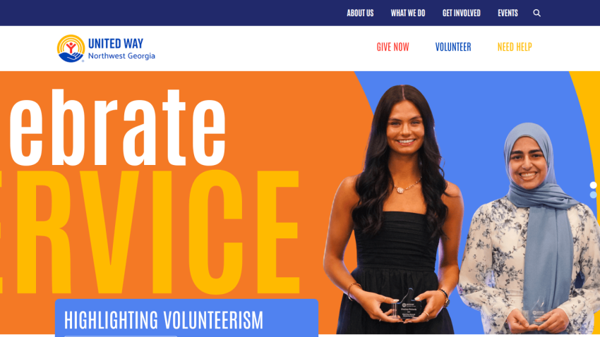 Homepage with navigation bar, main headline, and call-to-action button on a blue background