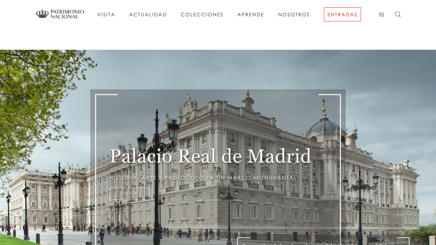 Homepage of Palacio Real de Madrid featuring the palace and navigation options.