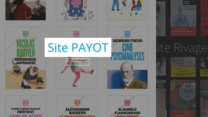 Site PAYOT homepage with book covers and an 'ENTRER' button inviting entry
