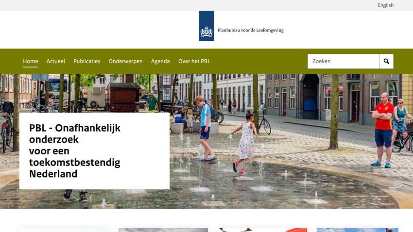 Website header with navigation and a hero section about independent research for a sustainable Netherlands.