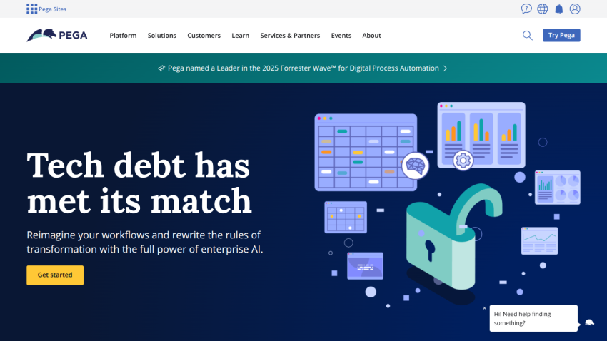 Hero section promoting enterprise AI solutions with a call to action button.