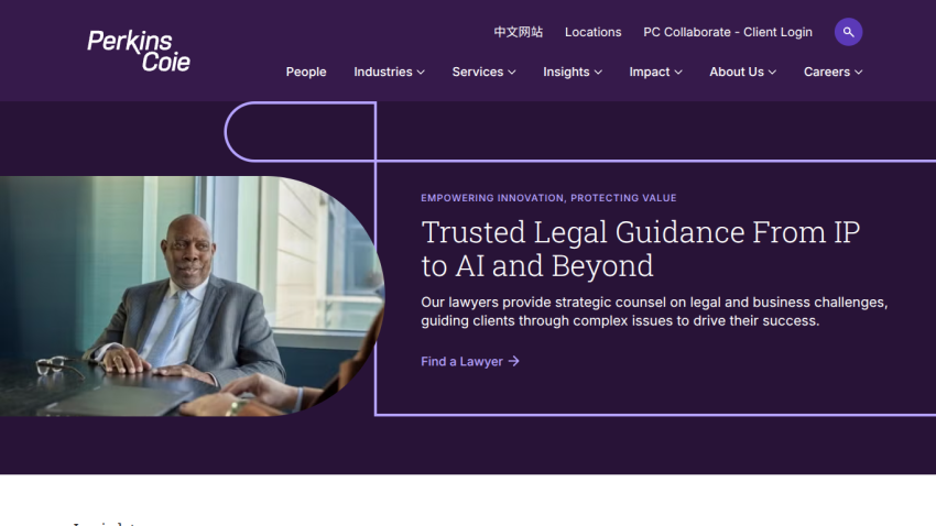 Homepage featuring legal guidance services with a professional image and key text.