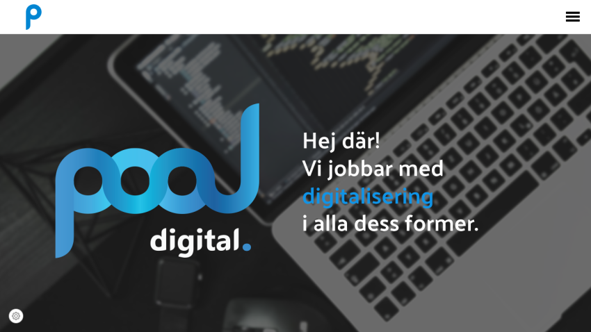 Pood digital homepage with greeting text about working with digitalization in various forms and a blurred tech background