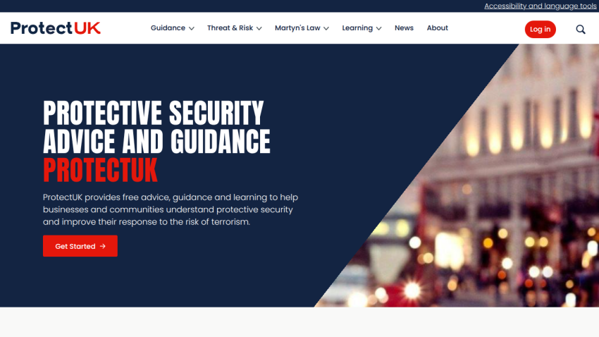 ProtectUK homepage offering free protective security advice and guidance to businesses and communities