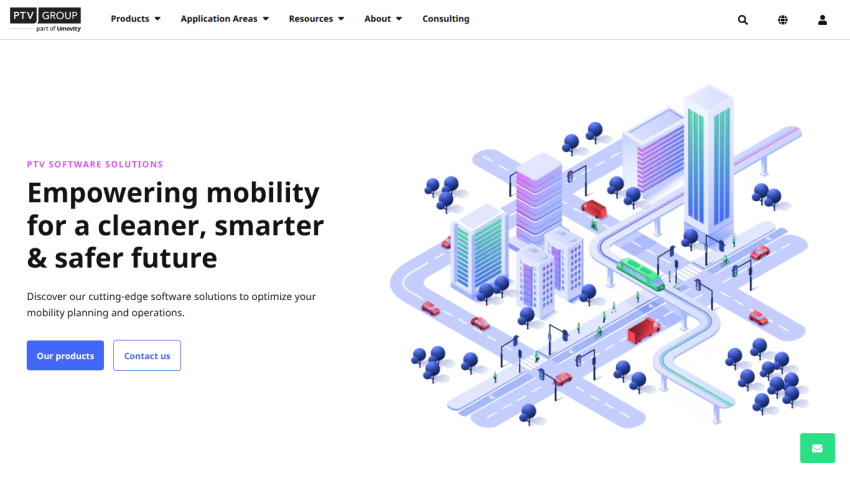 Homepage featuring a cityscape illustration and text about mobility solutions.
