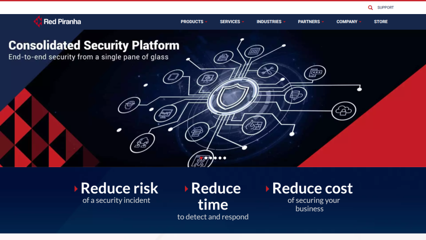 Red Piranha homepage featuring Crystal Eye DISP solutions with risk, time, and cost reduction benefits