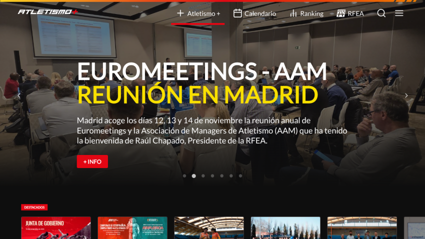 Announcement of the RFEA government meeting on November 14, 2025, with navigation links and a call to action button