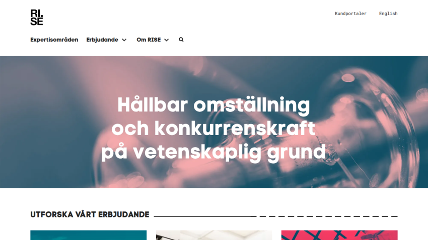 Website header with a focus on sustainability and competitiveness based on scientific grounds.
