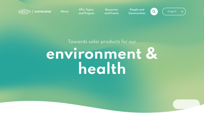 Homepage with navigation links and a hero message about safer products for environment and health
