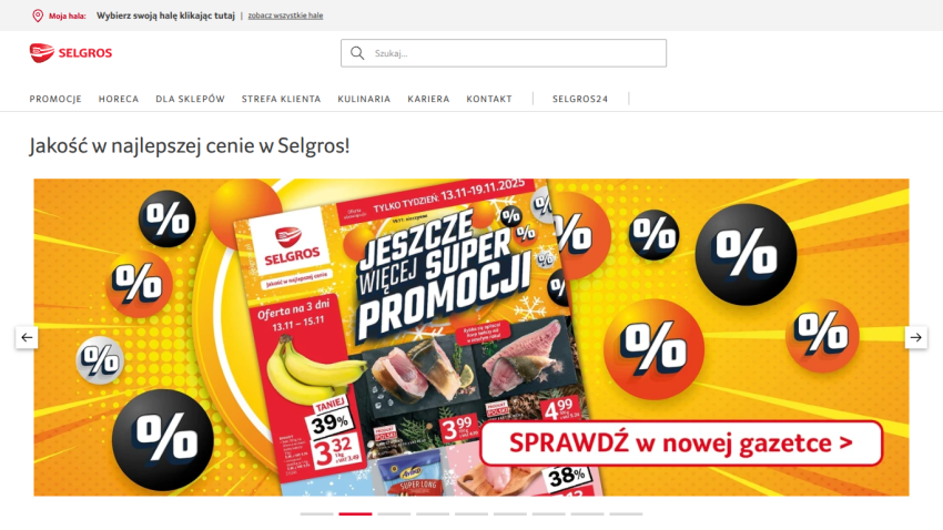 Seling store homepage with promotional banner advertising discounts and a new flyer.