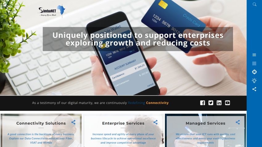 Digital marketing services homepage with connectivity, enterprise, and managed services sections