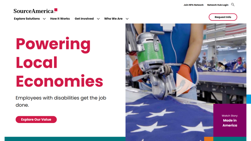 SourceAmerica homepage highlighting employment for people with disabilities and local economic empowerment
