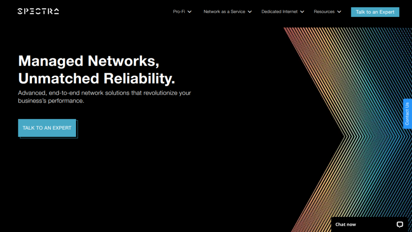 Spectra website offering managed network solutions with a call to talk to an expert