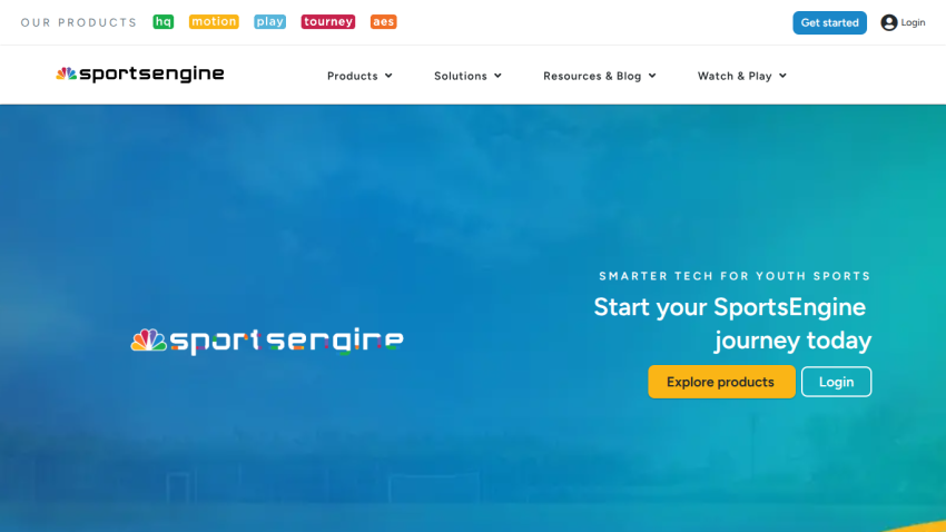 Homepage of SportsEngine featuring a call to action for youth sports technology.