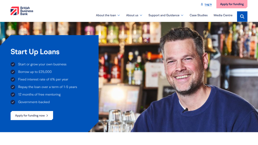 British Business Bank Start Up Loans offering up to £25,000 with 6% interest and 12 months free mentoring