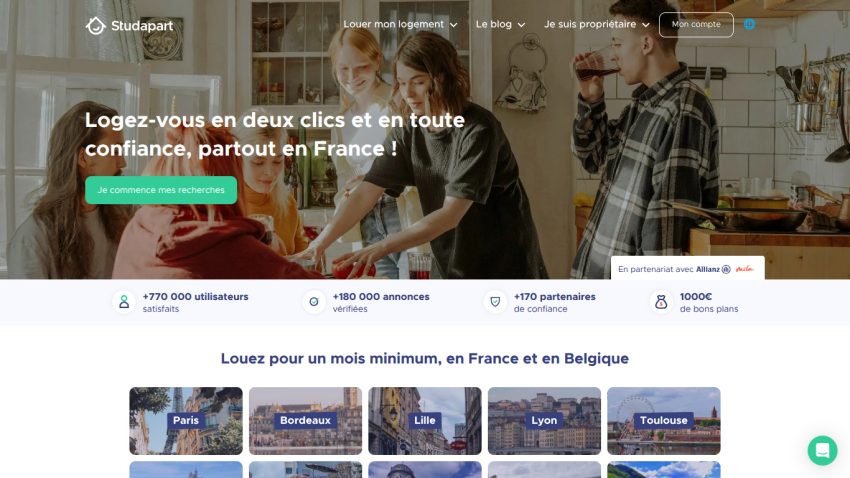 Homepage of a rental service with a welcoming message and featured locations.