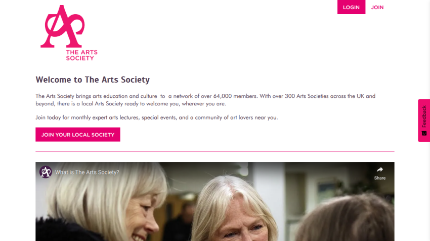 Welcome to The Arts Society with info on arts education, membership, and a join button