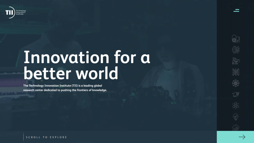 Homepage hero section with headline 'Innovation for a better world' and navigation menu