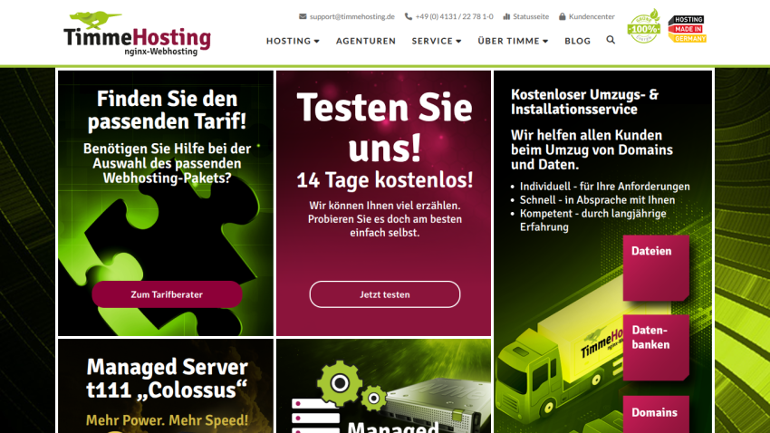 Web hosting service offering a 14-day free trial with various server options.