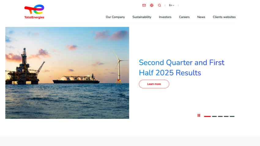 Company website displaying Q2 and H1 2025 results with an offshore image.