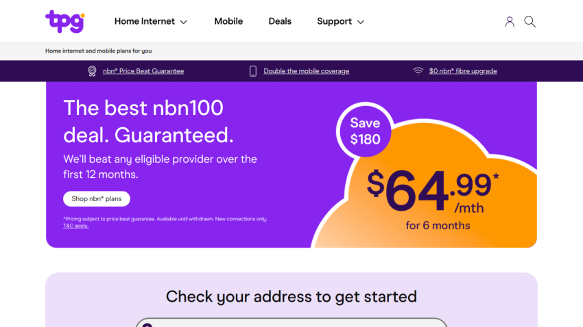 Promotional section for nbn100 deal with pricing and savings details.