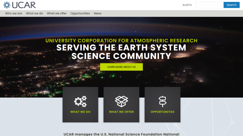 UCAR website showcasing services for the Earth system science community.