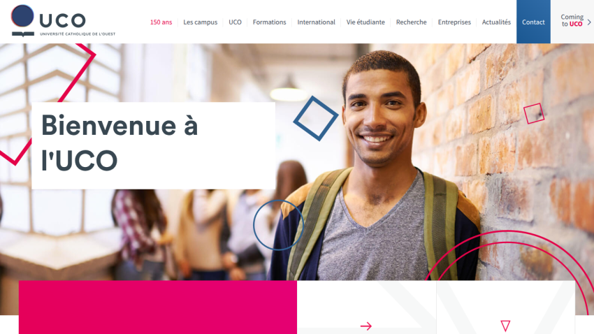 Homepage of UCO with a welcoming message and a smiling student.