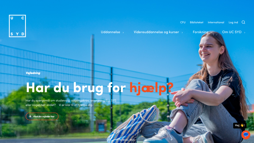 Education help page with a smiling young woman sitting outdoors and text offering guidance on study choices and applications