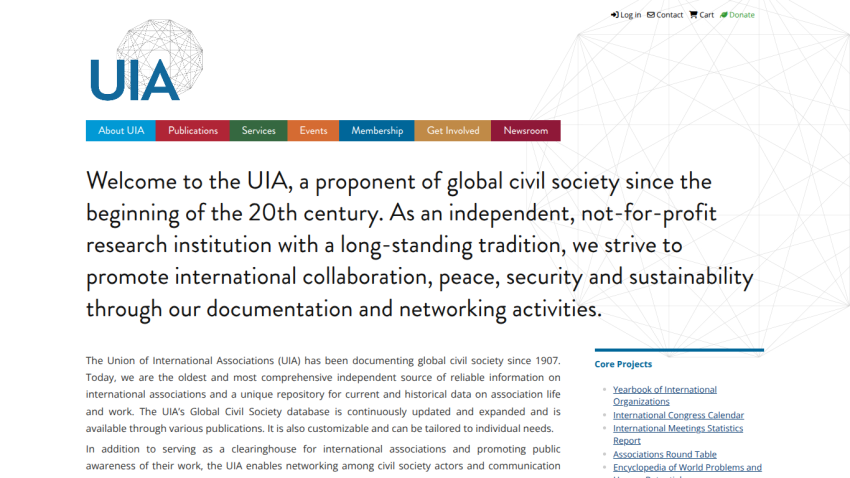 UIA homepage introducing its mission and services for global civil society.