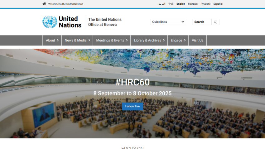UN Human Rights Council event announcement with dates and a large audience image.