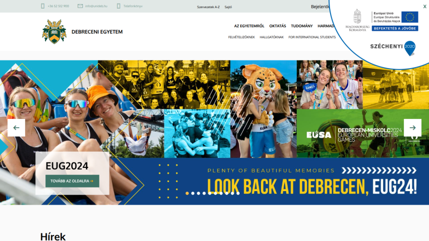 Debrecen's tourism website showcasing events and memories with vibrant images and text.