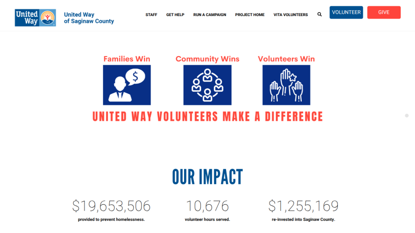 Homepage featuring a navigation bar with logo and menu, a large hero image with headline text and a call-to-action button
