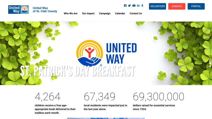 Homepage with navigation bar, large hero image featuring a woman holding a phone, and headline about a new app