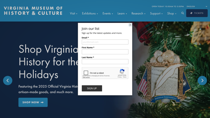 Homepage header with navigation menu and hero section featuring a headline and call-to-action button