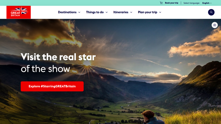 Promotional banner inviting users to explore destinations with a scenic landscape background.