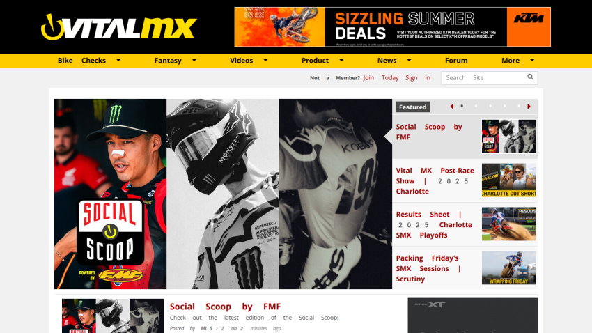 Homepage of Vital MX featuring motocross news and images.