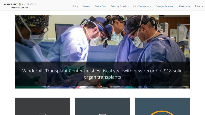 Vanderbilt Transplant Center announces record of 918 solid organ transplants.