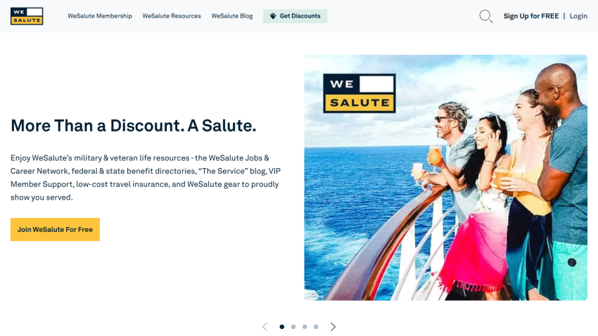 Promotional section highlighting military discounts with a call to action.
