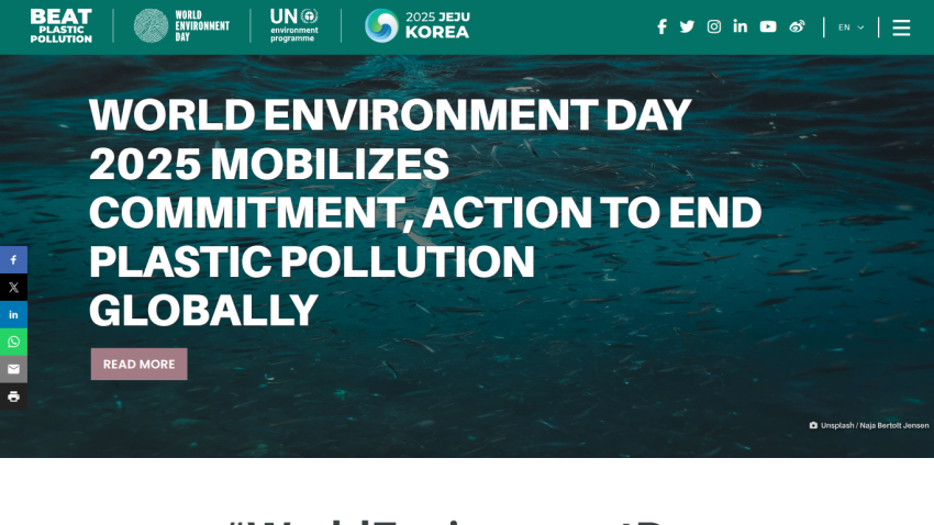 Announcement for World Environment Day 2025 focusing on plastic pollution.