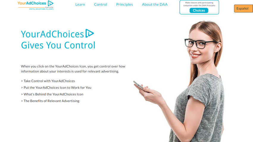 YourAdChoices page explaining user control over advertising preferences.