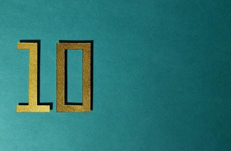 gold paper cut out of number 10