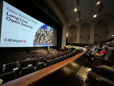 A person taking session inside at the Embassy Theatre