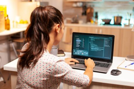 Woman working on a laptop