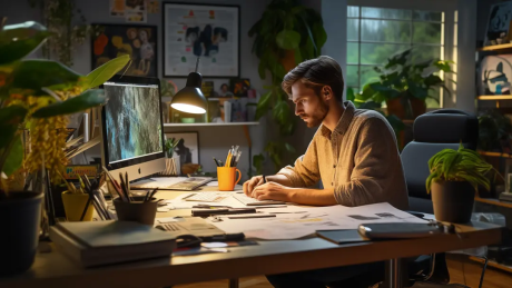 a young male professional programmer is working