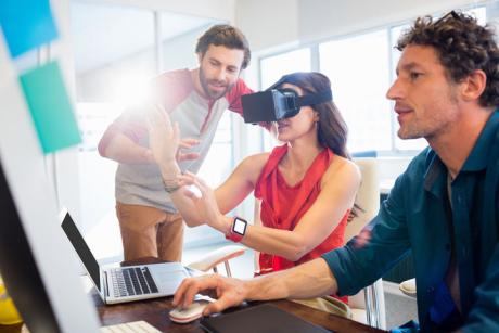 Woman experiencing virtual reality